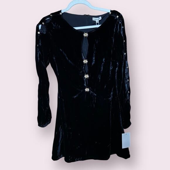 For Love & Lemons Beatrix Velvet Button Sleeve Dress - Picture 3 of 7